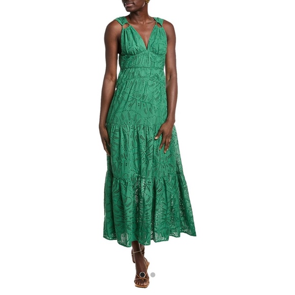 chinese dress ladies Green Monstera Embroidery Midi Dress main image 1